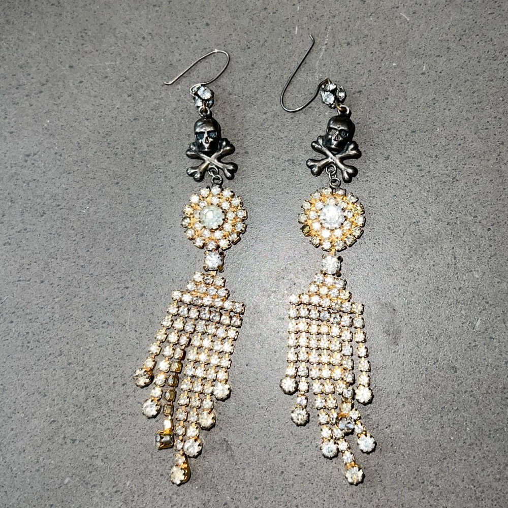 Tom Binns crystal and chain skull earrings